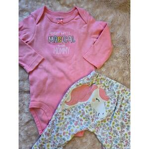 Carter's Baby Girl 6 Months Outfit 2pc Unicorn Magical Floral Pants 6M